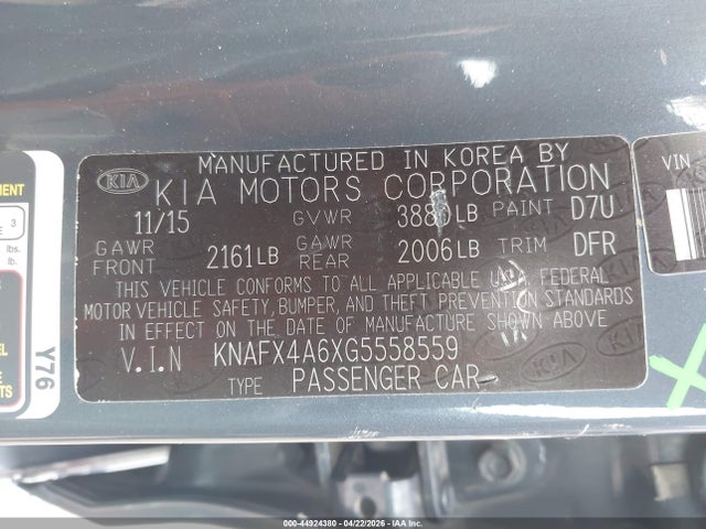 Продаж на аукціоні авто 2016 Kia Forte Lx, vin: KNAFX4A6XG5558559, номер лоту: 44924380