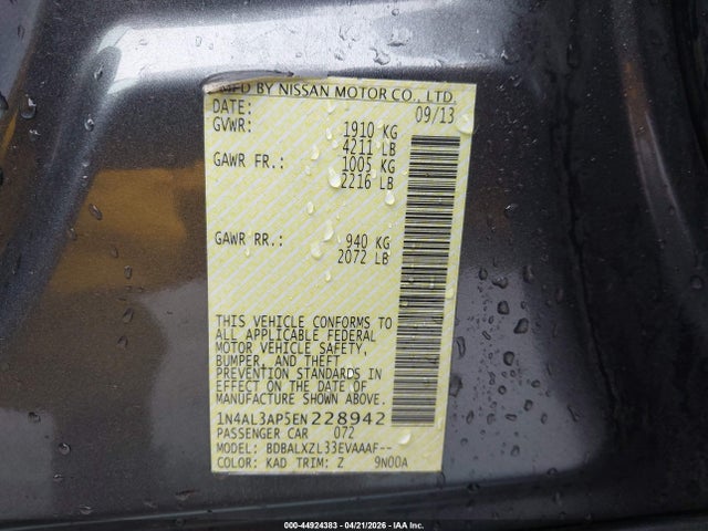 1N4AL3AP5EN228942 Nissan Altima 2.5 Sl