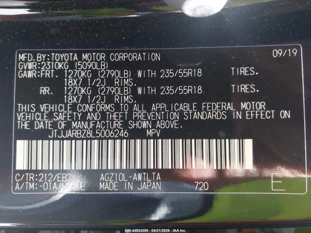 44924388 :رقم المزاد ، JTJJARBZ8L5006246 vin ، 2020 Lexus Nx 300 F Sport مزاد بيع