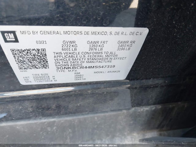 Aukcja sprzedaży 2021 Chevrolet Blazer Fwd 2lt, vin: 3GNKBCR44MS547319, numer aukcji: 44924403