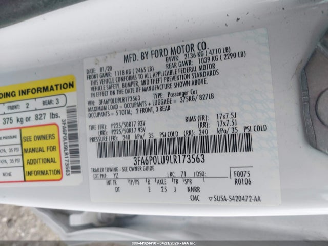 3FA6P0LU9LR173563 Ford Fusion Hybrid Se
