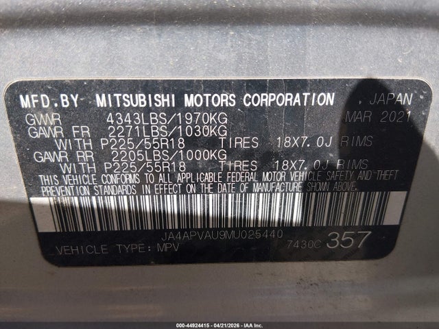 Продаж на аукціоні авто 2021 Mitsubishi Outlander Sport 2.0 Se 2wd, vin: JA4APVAU9MU025440, номер лоту: 44924415