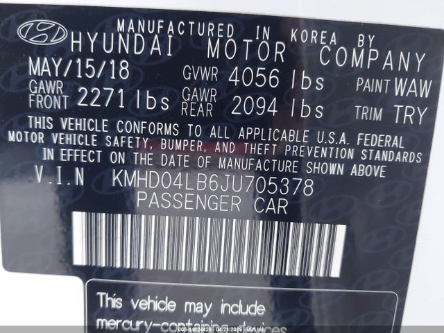 KMHD04LB6JU705378 Hyundai Elantra Sport