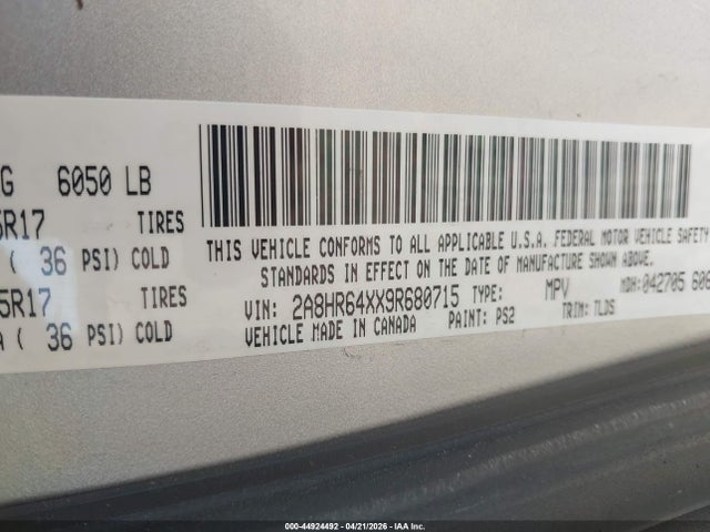 44924492 :رقم المزاد ، 2A8HR64XX9R680715 vin ، 2009 Chrysler Town & Country Limited مزاد بيع
