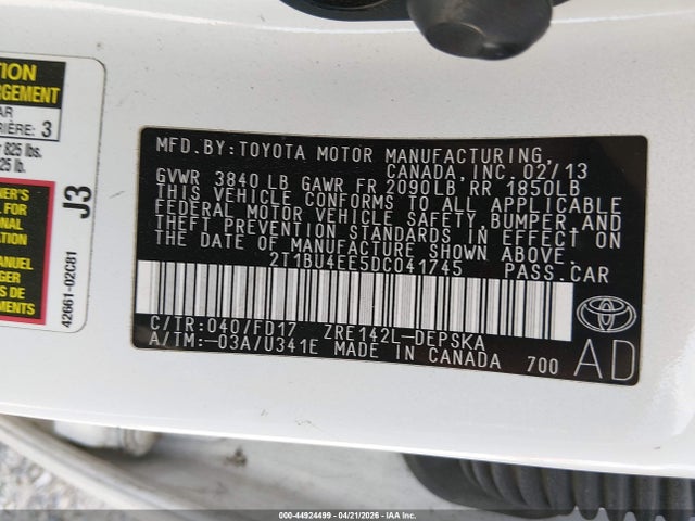 Продажа на аукционе авто 2013 Toyota Corolla S, vin: 2T1BU4EE5DC041745, номер лота: 44924499