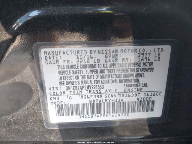Продажа на аукционе авто 2017 Nissan Sentra Sr Turbo, vin: 3N1CB7AP2HY224550, номер лота: 44924534