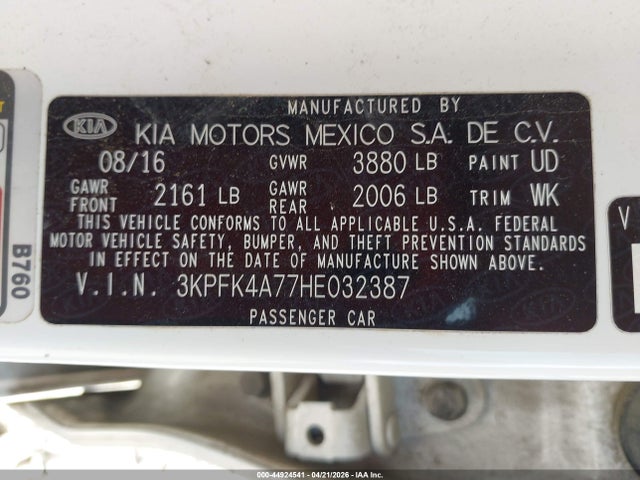 Продажа на аукционе авто 2017 Kia Forte Lx, vin: 3KPFK4A77HE032387, номер лота: 44924541