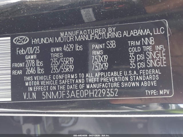 2023 Hyundai Tucson Sel მანქანა იყიდება აუქციონზე, vin: 5NMJF3AE0PH229352, აუქციონის ნომერი: 44924556