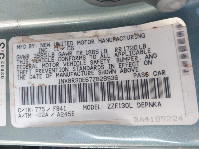 2007 TOYOTA COROLLA 1NXBR30E67Z828936 Photo 8