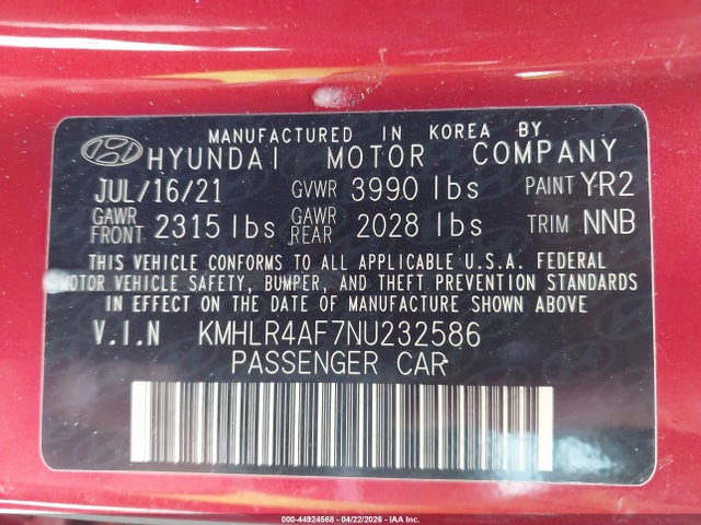 Aukcja sprzedaży 2022 Hyundai Elantra N Line, vin: KMHLR4AF7NU232586, numer aukcji: 44924568