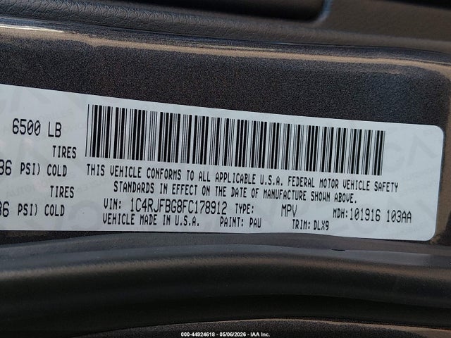 2015 Jeep Grand Cherokee Limited მანქანა იყიდება აუქციონზე, vin: 1C4RJFBG8FC178912, აუქციონის ნომერი: 44924618