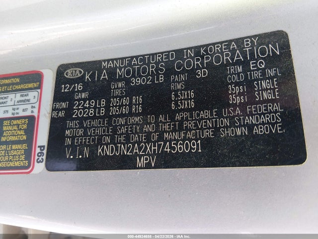 Продаж на аукціоні авто 2017 Kia Soul, vin: KNDJN2A2XH7456091, номер лоту: 44924658