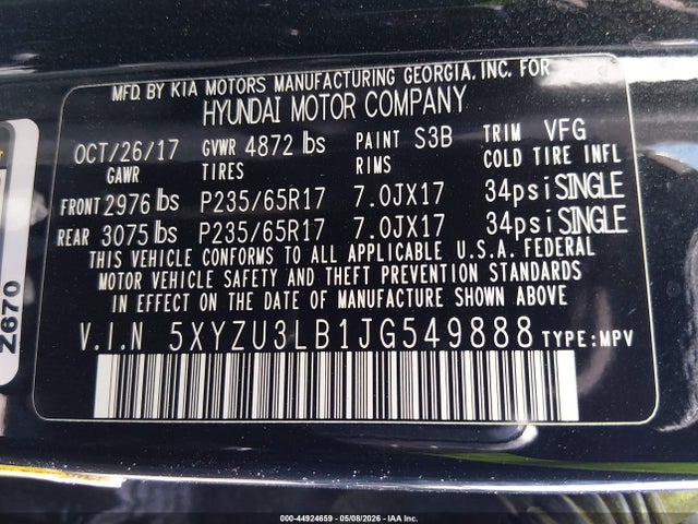 5XYZU3LB1JG549888 Hyundai Santa Fe Sport 2.4l
