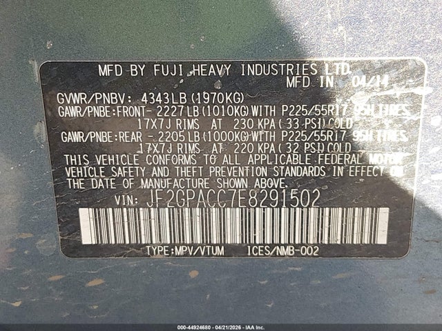 Aukcja sprzedaży 2014 Subaru Xv Crosstrek 2.0i Premium, vin: JF2GPACC7E8291502, numer aukcji: 44924680