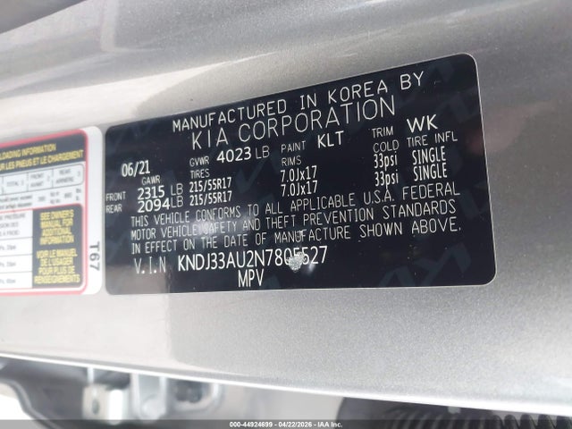 2022 Kia Soul Ex მანქანა იყიდება აუქციონზე, vin: KNDJ33AU2N7805527, აუქციონის ნომერი: 44924699