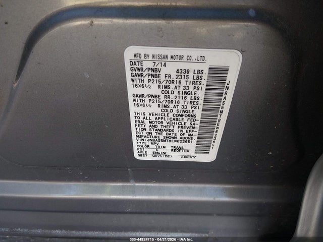Продаж на аукціоні авто 2014 Nissan Rogue Select S, vin: JN8AS5MT8EW623651, номер лоту: 44924715