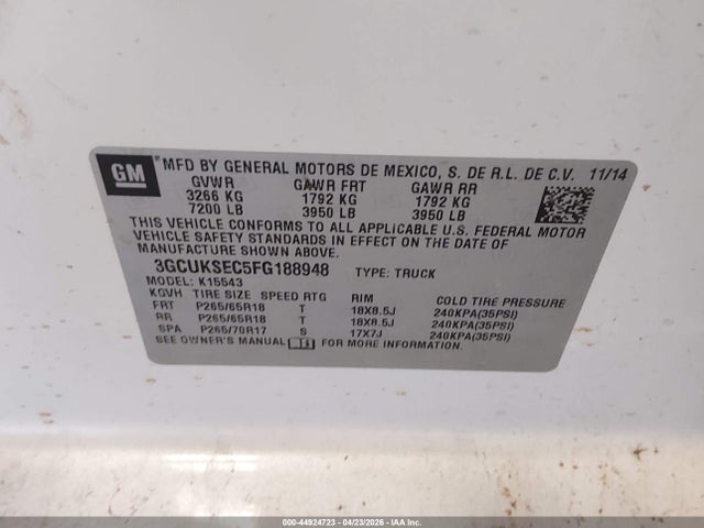 3GCUKSEC5FG188948 Chevrolet Silverado 1500 2lz