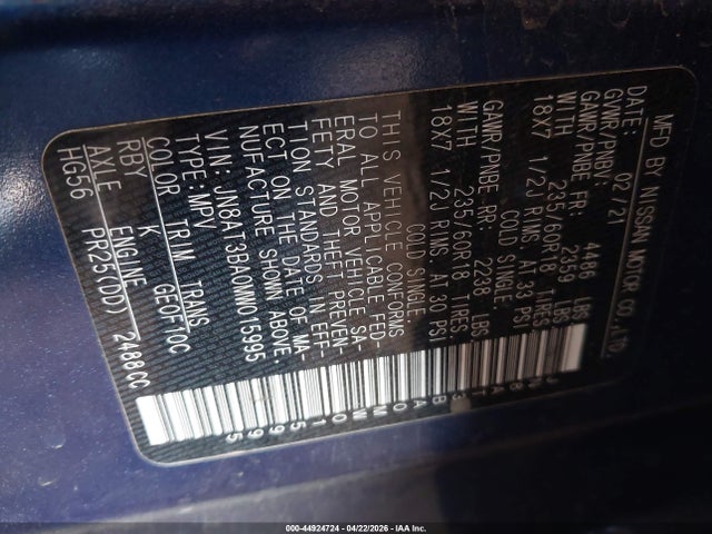 JN8AT3BA0MW015995 Nissan Rogue Sv Fwd