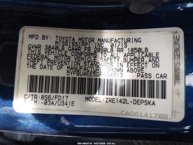 Продаж на аукціоні авто 2013 Toyota Corolla S, vin: 5YFBU4EE5DP134913, номер лоту: 44924734