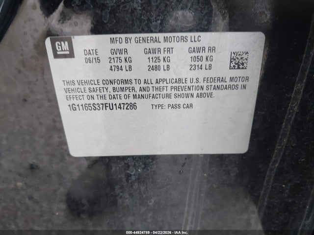 Chevrolet IMPALA 2LZ 2015 1G1165S37FU147286 Image 9