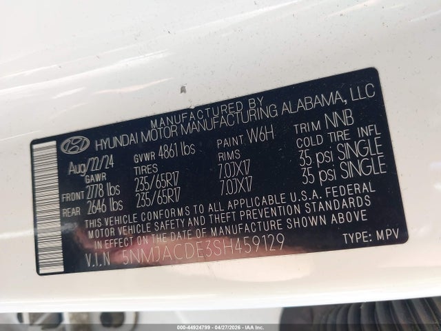 2025 Hyundai Tucson Se მანქანა იყიდება აუქციონზე, vin: 5NMJACDE3SH459129, აუქციონის ნომერი: 44924799