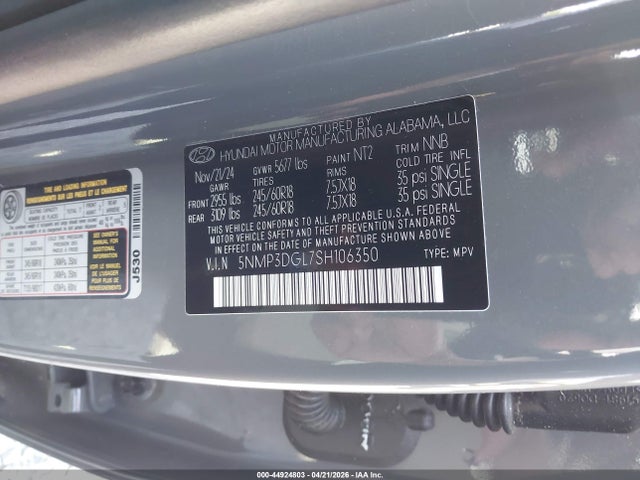 44924803 :رقم المزاد ، 5NMP3DGL7SH106350 vin ، 2025 Hyundai Santa Fe Xrt مزاد بيع