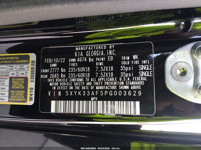 44924806 :رقم المزاد ، 5XYK33AF5PG003629 vin ، 2023 Kia Sportage Ex مزاد بيع