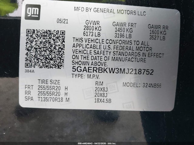 2021 Buick Enclave Fwd Essence მანქანა იყიდება აუქციონზე, vin: 5GAERBKW3MJ218752, აუქციონის ნომერი: 44924842