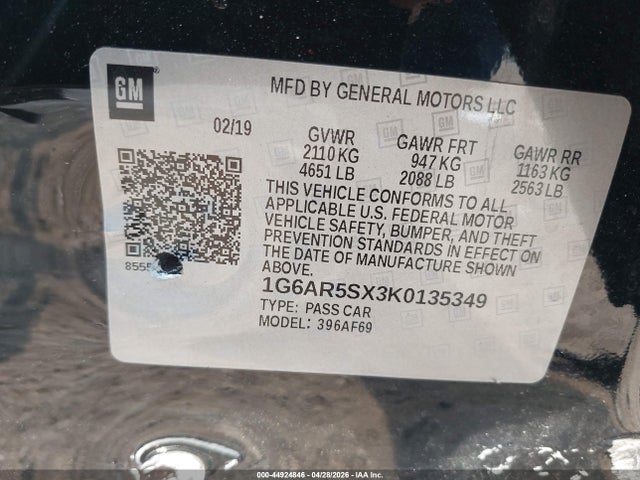 Aukcja sprzedaży 2019 Cadillac Cts Luxury, vin: 1G6AR5SX3K0135349, numer aukcji: 44924846