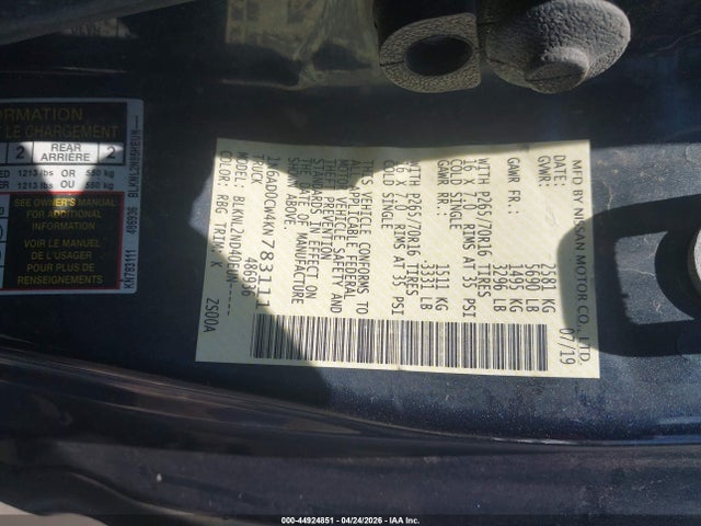 Aukcja sprzedaży 2019 Nissan Frontier Sv, vin: 1N6AD0CW4KN783111, numer aukcji: 44924851