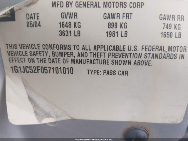 44924856 :رقم المزاد ، 1G1JC52F057101010 vin ، 2005 Chevrolet Cavalier مزاد بيع