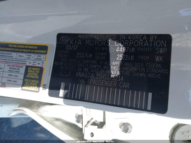 KNAGT4L35H5175214 KIA Optima Lx