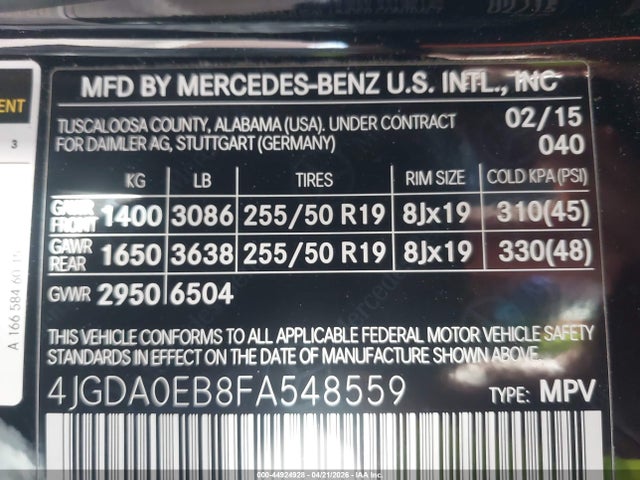 4JGDA0EB8FA548559 Mercedes-Benz Ml 250 Bluetec 4matic