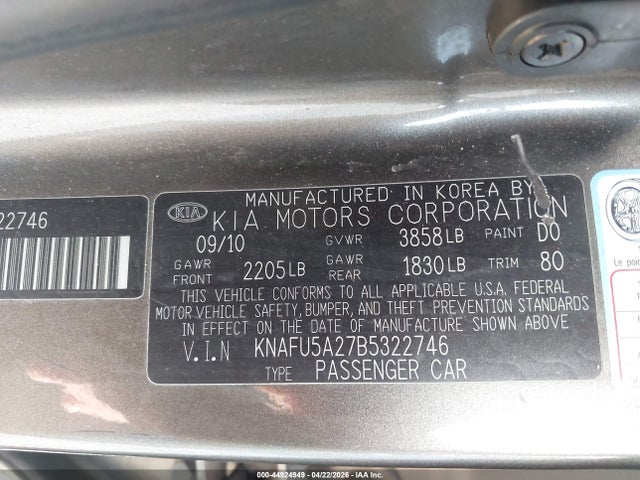Продажа на аукционе авто 2011 Kia Forte Ex, vin: KNAFU5A27B5322746, номер лота: 44924949