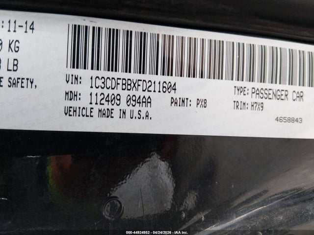 Aukcja sprzedaży 2015 Dodge Dart Sxt, vin: 1C3CDFBBXFD211604, numer aukcji: 44924952