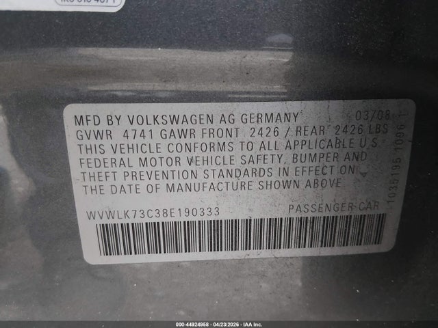 Aukcja sprzedaży 2008 Volkswagen Passat Komfort, vin: WVWLK73C38E190333, numer aukcji: 44924958