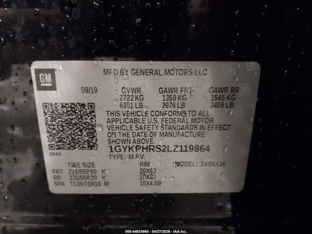 44924960 :رقم المزاد ، 1GYKPHRS2LZ119864 vin ، 2020 Cadillac Xt6 Awd Sport مزاد بيع