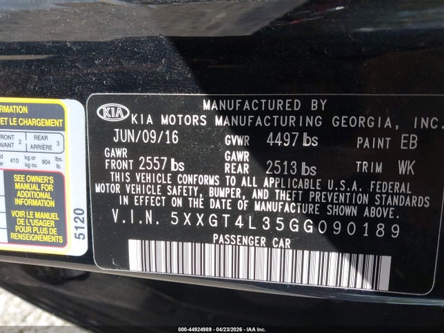 Продажа на аукционе авто 2016 Kia Optima Lx, vin: 5XXGT4L35GG090189, номер лота: 44924989