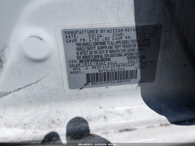 Nissan Versa 1.6 Sv 2016 3N1CN7AP5GL882348 Image 9