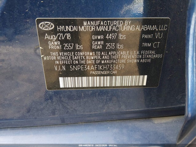 Aukcja sprzedaży 2019 Hyundai Sonata Sport, vin: 5NPE34AF1KH733459, numer aukcji: 44925019
