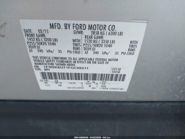 Продаж на аукціоні авто 2015 Ford Explorer Sport, vin: 1FM5K8GT1FGC09211, номер лоту: 44925046