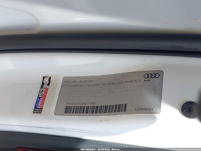 Продаж на аукціоні авто 2019 Audi A4 45 Premium, vin: WAUDNAF42KN019705, номер лоту: 44925047