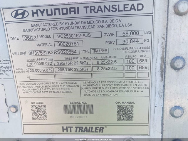 2024 Hyundai Translead Inc Hyundai Translead Inc მანქანა იყიდება აუქციონზე, vin: 3H3V532K2RS020654, აუქციონის ნომერი: 44925074