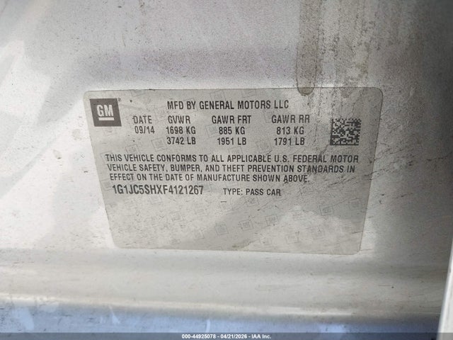 1G1JC5SHXF4121267 Chevrolet Sonic Lt Auto