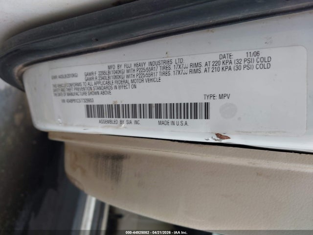 Продажа на аукционе авто 2007 Subaru Outback 2.5i, vin: 4S4BP61C577329953, номер лота: 44925082