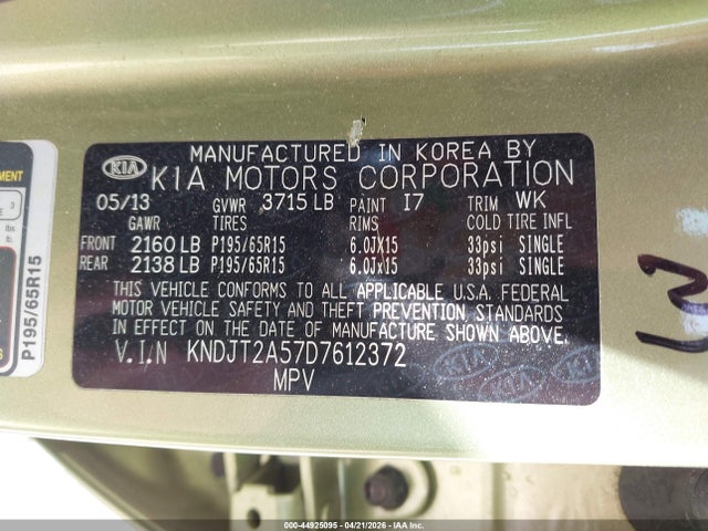 Aukcja sprzedaży 2013 Kia Soul, vin: KNDJT2A57D7612372, numer aukcji: 44925095