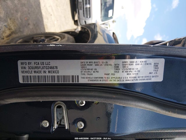 2026 Ram 2500 მანქანა იყიდება აუქციონზე, vin: 3C6UR5FLXTG246678, აუქციონის ნომერი: 44925096