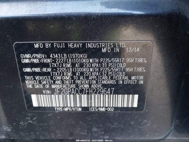 JF2GPACC7FH229647 Subaru Xv Crosstrek 2.0i Premium