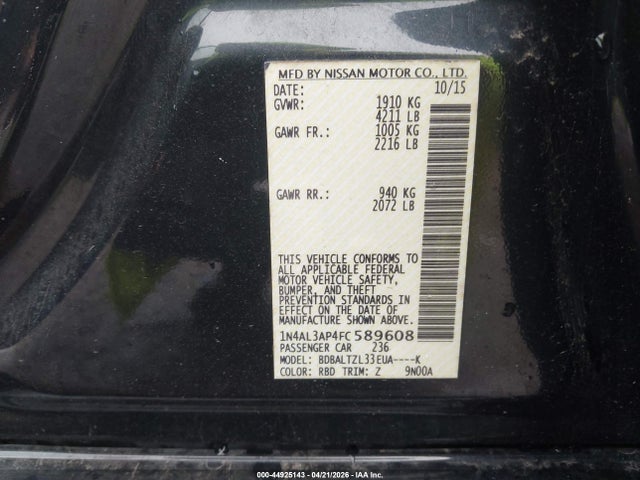 Продажа на аукционе авто 2015 Nissan Altima 2.5 Sl, vin: 1N4AL3AP4FC589608, номер лота: 44925143