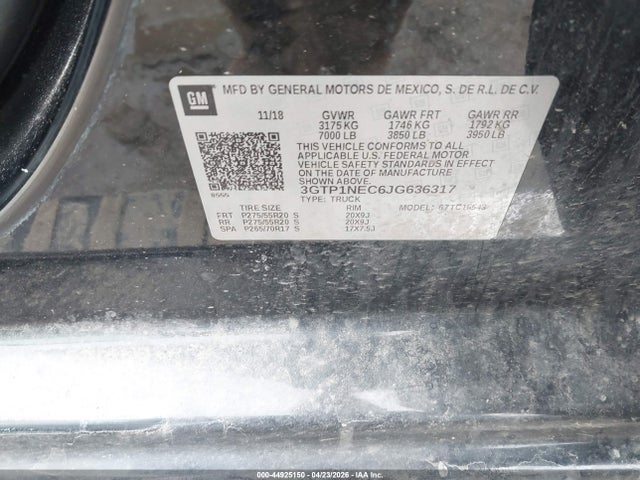 3GTP1NEC6JG636317 GMC Sierra 1500 Slt